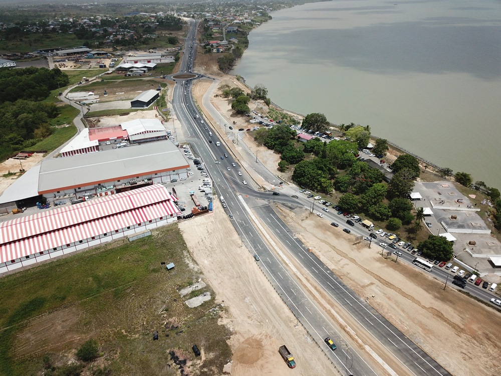 Aerial shot of Solomon Hochoy Highway Extension to Point Fortin in progress