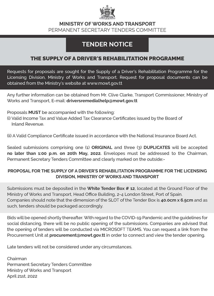 MOWT - Tender - The Supply of a Driver's Rehabilitation Programme